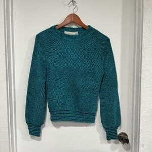 Vintage Liz Claiborne Sweater, Chenille, Bishop Sleeves, 80s, Teal, Medium